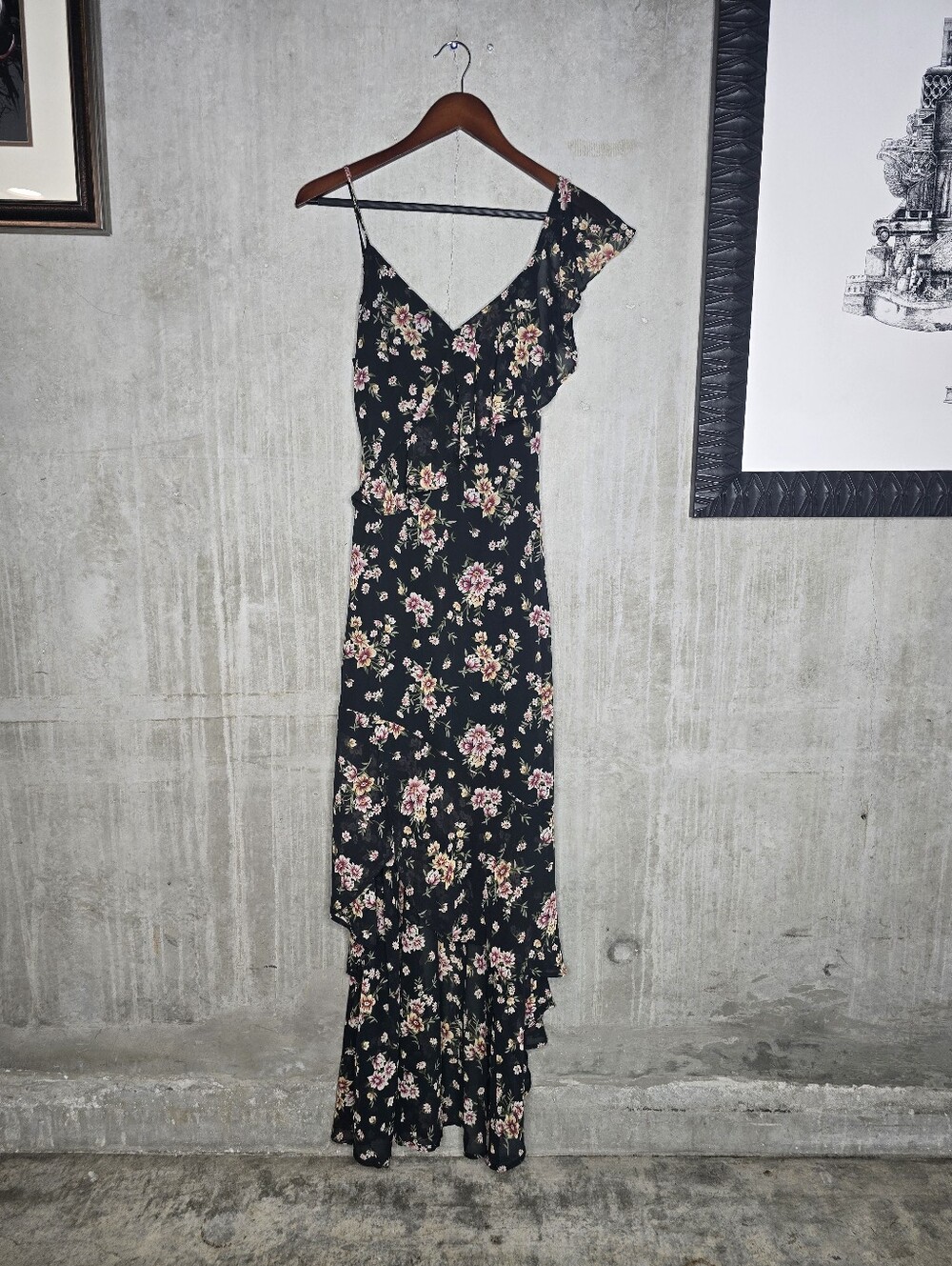 Lulus Black And Flowers Dress Size S